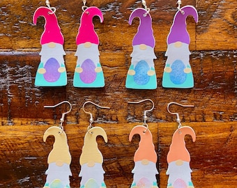 Pastel Easter Gnome Faux Leather Dangle Earrings