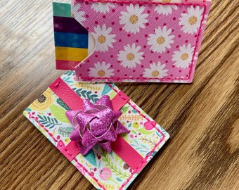 Handmade Floral Faux Leather Gift Card Holder with Glitter Bow
