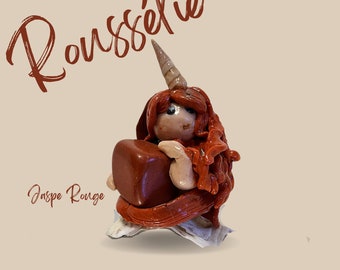 Rousselie, little shaman - Symbol of Passion, Strength - Fimo polymer clay figurine with red jasper stone