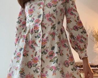 Túnica de algodón con estampado floral de Pierre d'Alby, boutique francesa de los años 60, talla XS/S