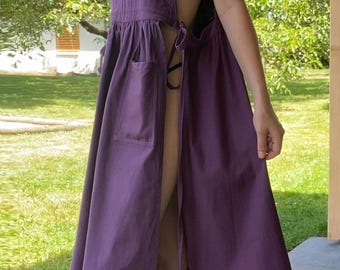1970s purple flannel and liberty reversible apron dress, small / medium