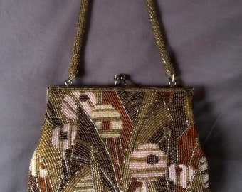 1970s vintage Art Deco magnificent pearled minaudière little bag