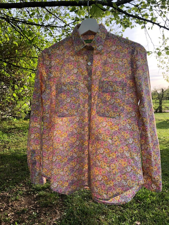 1970s Cacharel Paris floral light cotton shirt wit