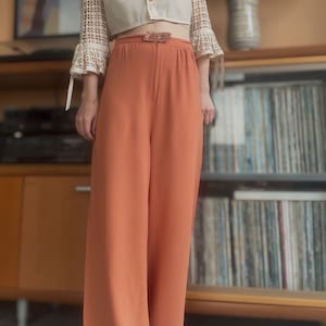 1970s Alice Pollock salmon Moss crepe trousers, small / medium