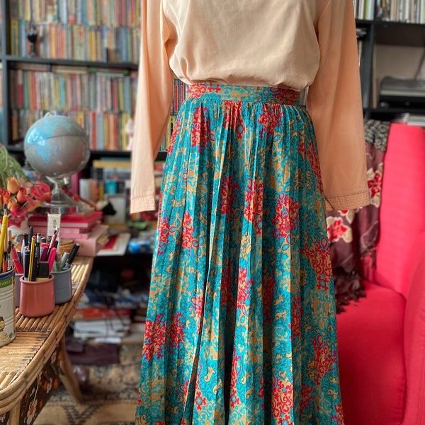 1970s Yves Saint Laurent rive gauche paisley colorful skirt high waist midi skirt, XS