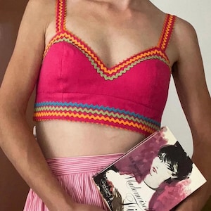 1980s Kenzo Jungle flashy pink top with ribbons, xs