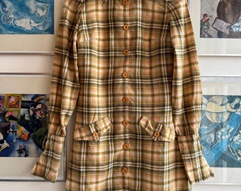 1970s Viyella X Londonpride tartan british countryside style dress, pointy collar, nice details, xs/s