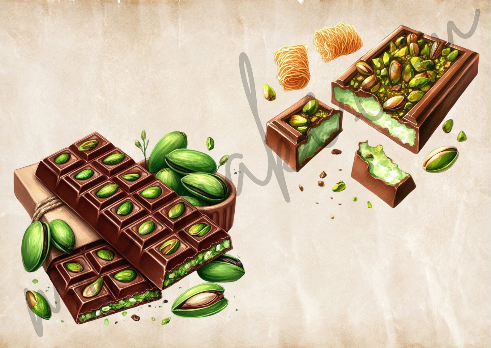 Dubai Chocolate Pistachio Kadaifi Clipart Bundle Luxury Dessert ...