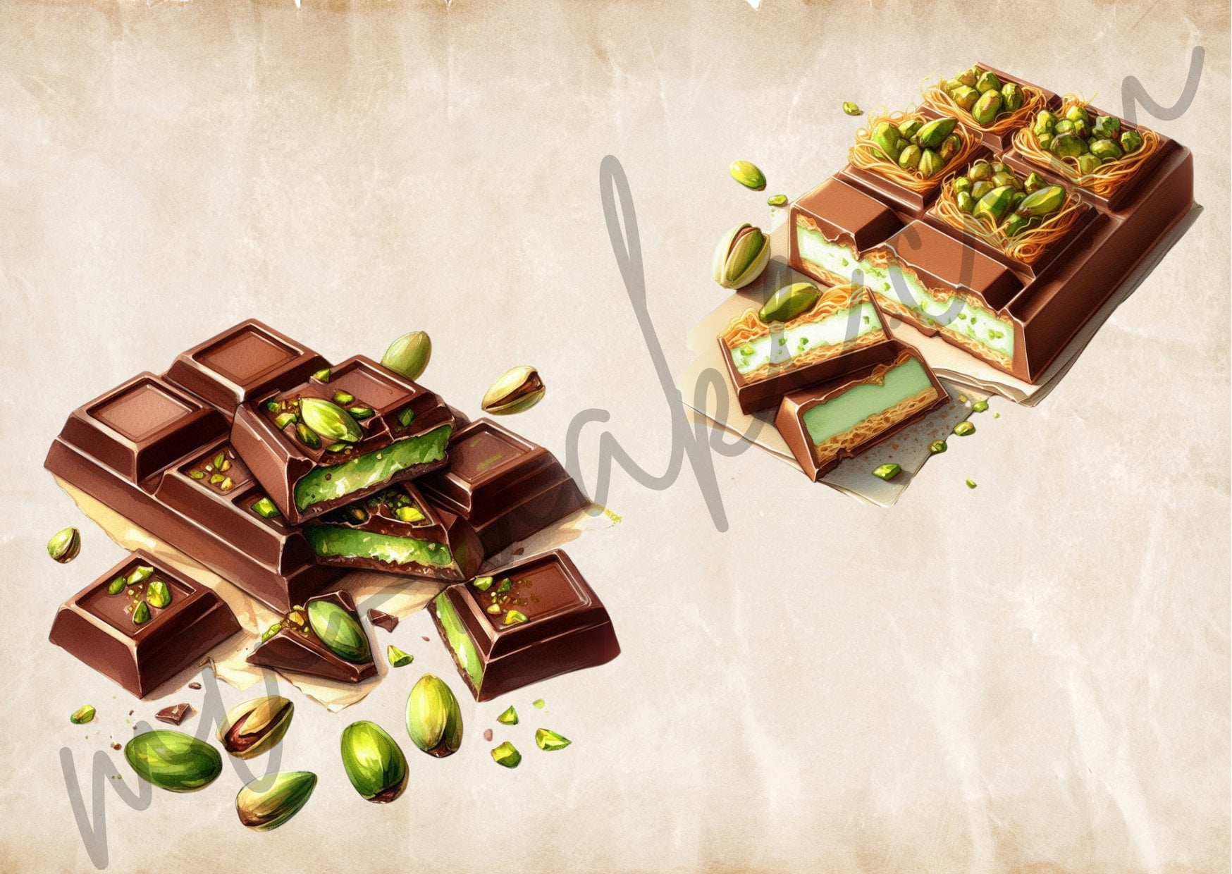 Dubai Chocolate Pistachio Kadaifi Clipart Bundle Luxury Dessert ...