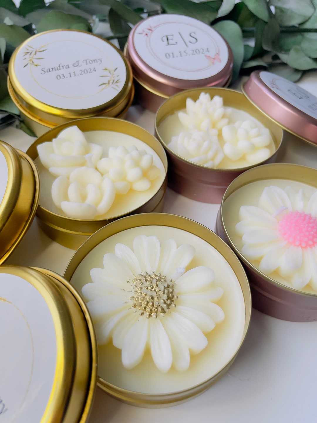 Elegant Wedding Candle Gift, Rose Candle Favors, Custom Christening