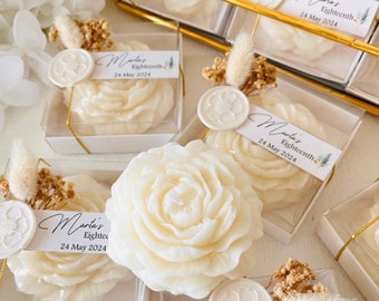 Hochzeit Duftkerze Pfingstrose Favor, personalisierte Blumenkerze, Rose Kerze, Brautjungfer Geschenk, Hochzeitsgeschenk, Nikkah Kerze, blühende Pfingstrose