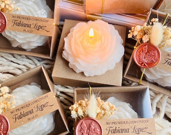 Wedding Scended Peony Candle Favors, Personalized Flower Candle, Rose Candle, Bridesmaid Gift, Wedding Gift, Nikkah Candle, Blooming Peony