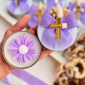 Bomboniere per candele battesimali lilla, regalo per la prima comunione, candela per il battesimo, regalo per candele battesimali per bambino e bambina, Mi Bautizo, candela personalizzata