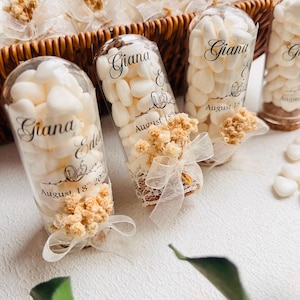 Personalized Jordan Almond Candy Glass Jar Wedding Favor, Unique Wedding Favors For Guests, Engagement Favors, Save The Date Candy Tubes