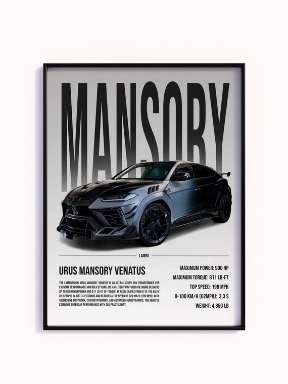 Lamborghini Urus Mansory Venatus Poster Car Print, Digital
