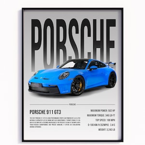 porsche 911 GT3 Poster Car Print, Digital Download, Cool, Wall Print, Retro Wall Decor, Gift