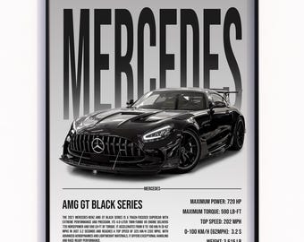 メルセデス AMG GT ブラックシリーズ ポスター カープリント、デジタルダウンロード、クール、ウォールプリント、レトロ ウォールデコ、ギフト