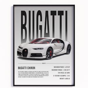 Bugatti Chiron Poster Car Print, Digital Download, Cool, Wall Print, Retro Wall Decor, Gift