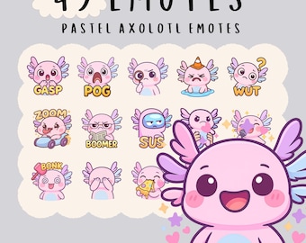 Kawaii Pink Axolotl Emote Bundle, Twitch/Discord/YouTube