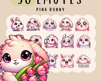 Kawaii Pink Bunny Emote-Bundle, Twitch, YouTube, Discord