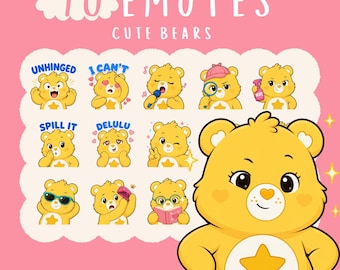 Cute Yellow Bear Twitch Emotes Set, Kawaii Lilac  Bear Style Text Emotes, Discord Stickers, Cozy Meme Chat Badges, Streamer Emote Pack