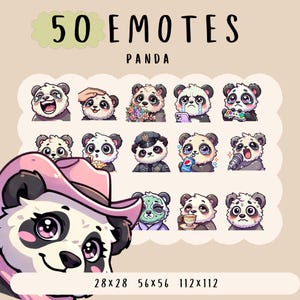 Lindo paquete de emoticones de panda kawaii para Twitch, YouTube, Discord, emoticones de panda lindos, emoticones de moda, estilo de dibujos animados de anime, animales tiernos