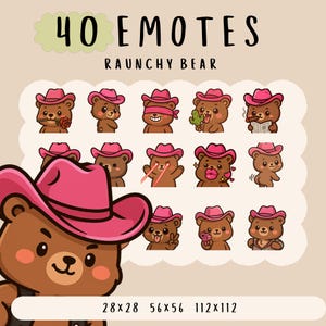 Cute Kawaii cute raunchy bear emote  bundle twitch, youtube, discord emotes, adult brown bear emotes,  trendy emote, anime cartoon style