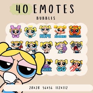 Pacchetto di emote kawaii carine per ragazze supereroine, per Twitch, YouTube e Discord, emote femminili con bolle di potere, emote alla moda, stile cartone animato anime