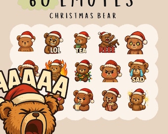 Kawaii Christmas Bear Emotes: Twitch, Discord, YouTube Bundle