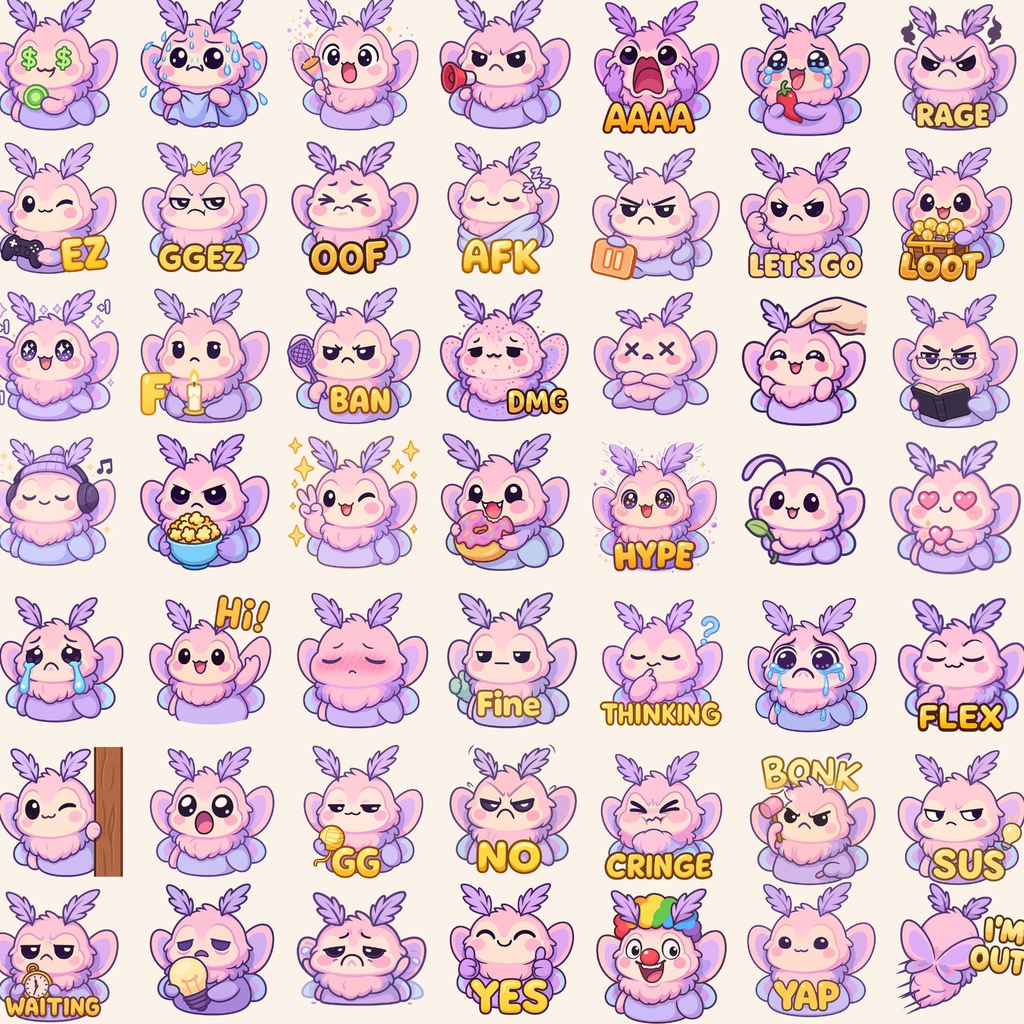 Moth Emotes Kawaii Pastel Pink Blue Moth Emote Bundle: Twitch, Youtube, Discord - Etsy