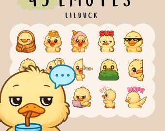 Cute yellow duckling emote  bundle twitch, youtube, discord emotes, animal animal emotes,  trendy emote, anime cartoon style, cutesie duck