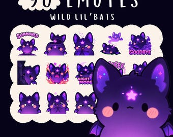 Cute Purple Bat Emotes Bundle, Twitch Discord Chibi Bat Emoji Pack, Funny Gamer Streamer Emotes, Kawaii Vampire Bat PNG