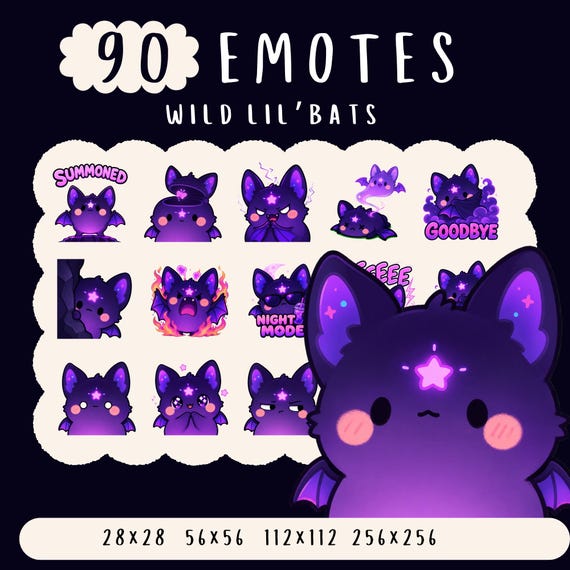Cute Purple Bat Emotes Bundle, Twitch Discord Chibi Bat Emoji Pack, Funny Gamer Streamer Emotes, Kawaii Vampire Bat PNG