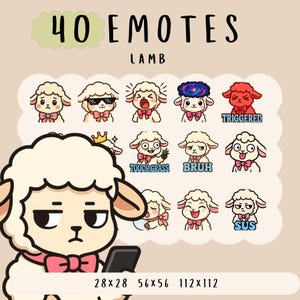 Cute Kawaii baby lamb emote  bundle twitch, youtube, discord emotes, cute funny sheep emotes,  trendy animal emote, anime cartoon style