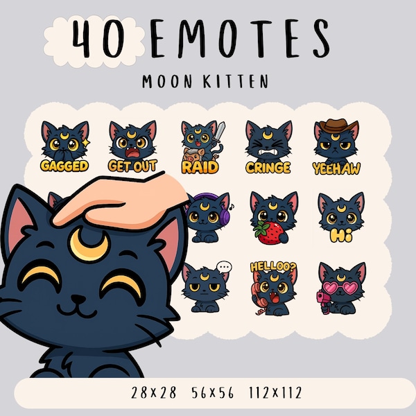Emotes de chat chaton lune noire, contraction de chat mignon, youtube, emotes discorde, meilleurs émoticônes