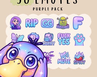 Kawaii Purple Emote Bundle: Animated Twitch, YouTube, Discord Emotes
