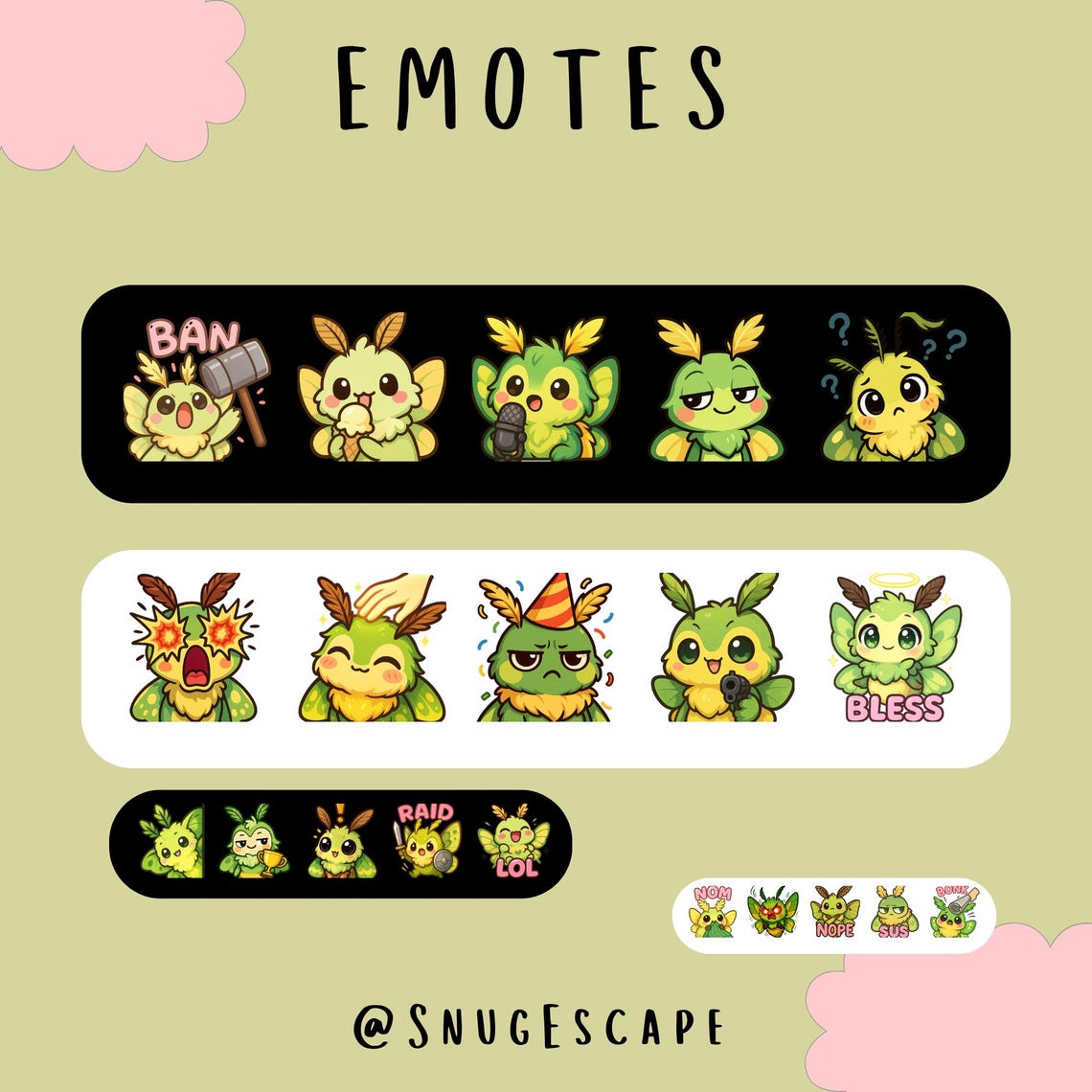 Moth Emotes Kawaii Moth Emotes Bundle: Twitch, Youtube, Discord - Etsy