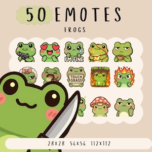 Cute Kawaii froggy emote  bundle twitch, youtube, discord emotes,  frog animal emotes,  trendy emote, anime cartoon style, cutesie frogs