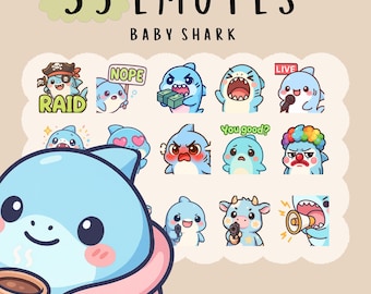 Kawaii Baby Shark Emote Bundle: Twitch, YouTube, Discord
