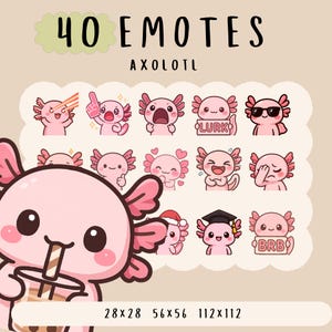 Süßes Kawaii rosa Axolotl Emote Bundle zucken, Youtube, Discord Emotes, süße Wassertier Emotes, trendiges Emote, Anime Cartoon Style