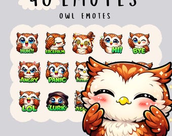 Süßes Kawaii Eulen Emote Bundle Twitch, Youtube, Discord Emotes, süße Eulen Vogel Emotes, trendige Emotes, Anime Cartoon Stil, süße Tiere
