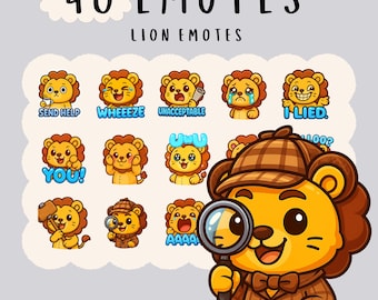 cute lion plushie emote  bundle twitch, youtube, discord emotes,  animal animal emotes,  trendy emote, anime cartoon style, cutesie lions
