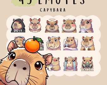 Leuke kawaii capibara-emote bundel twitch, youtube, onenigheid-emotes, schattige capibara-emotes, trendy emotes, anime-tekenfilmstijl schattig dier