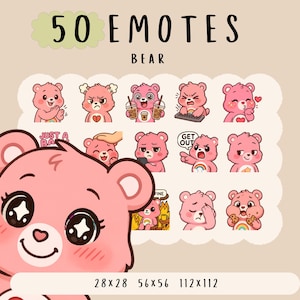 Pacchetto di emoticon kawaii con orsetto rosa, Twitch, YouTube, Discord, emoticon di animali, emoticon alla moda, stile cartone animato anime, scoiattolo carino