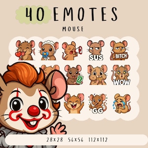 Cute Kawaii brown mouse emote  bundle twitch, youtube, discord emotes, cute funny mouse emotes,  trendy animal emote, anime cartoon style