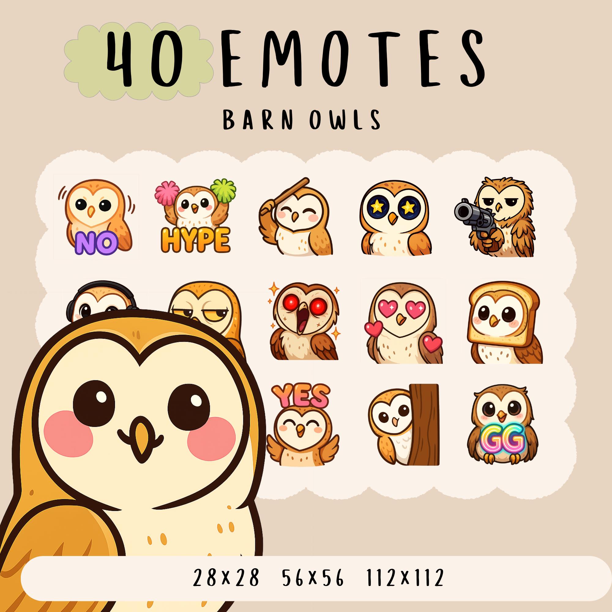 Kawaii Barn Owl Emotes: Twitch, YouTube, Discord Bundle