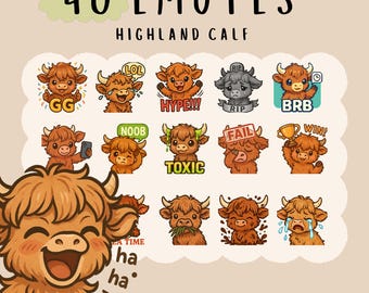 Kawaii Highland Calf Emote Bundle: Twitch, YouTube, Discord