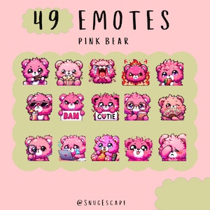 Leuke Kawaii Pink Chibbi Bear bundel twitch, youtube, onenigheid emotes, schattige beer emotes, trendy emotes, anime cartoon stijl, zoete Valentijn