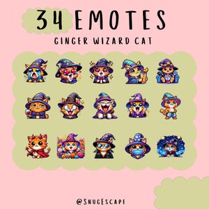 Leuke Kawaii Ginger Witch kat emotes bundel twitch, youtube, onenigheid emotes, mystieke Wicca kitten, trendy emotes, anime cartoon, occulte
