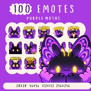 Kawaii Lila Dunkelmodus Chubby Moth Emotes Bundle: Twitch, YouTube, Discord